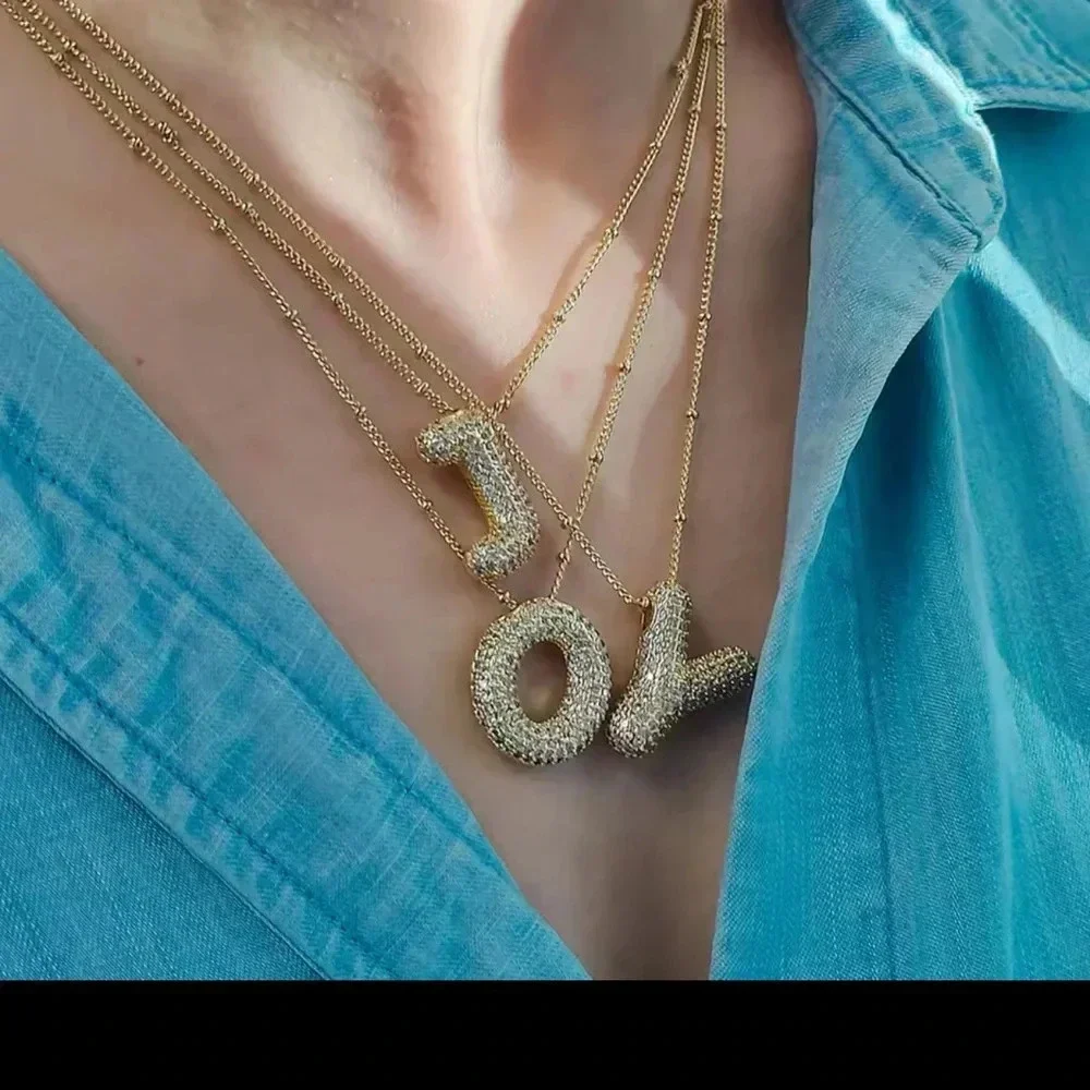 Gold Initial Necklace with Sparkling Letter Pendant